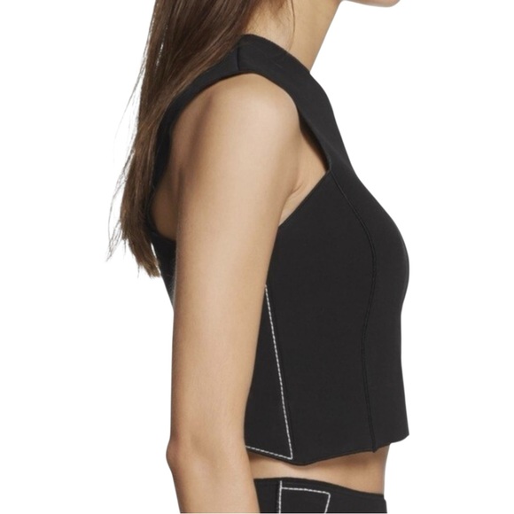 Rag & Bone Black & White Topstiching Detail X Cross Stretch Crop Top sz M - Picture 3 of 10